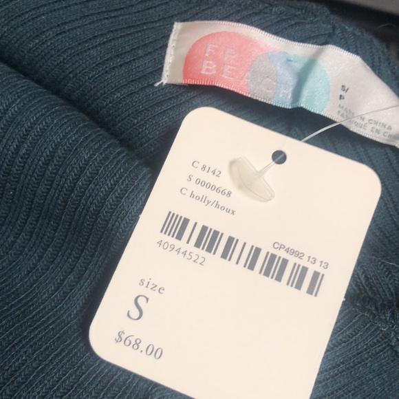 NWT Free People Beach Ribbed Teal Mock Neck sweater small long sleeve - Picture 3 of 3